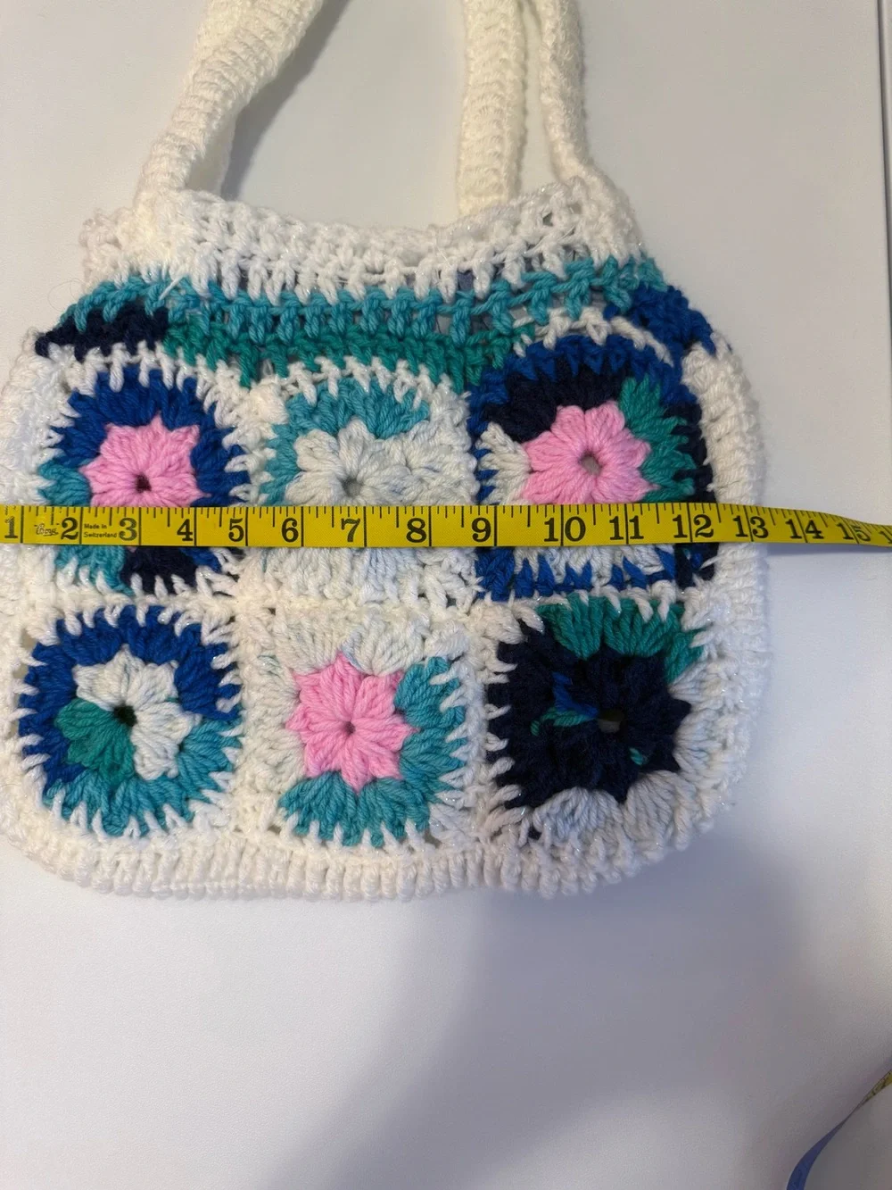 Handmade Crochet Granny Square Tote Bag Boho Shoulder Bag Floral Patchwork